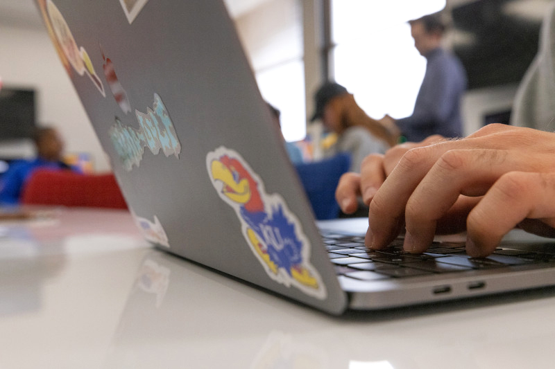 Student working on a laptop